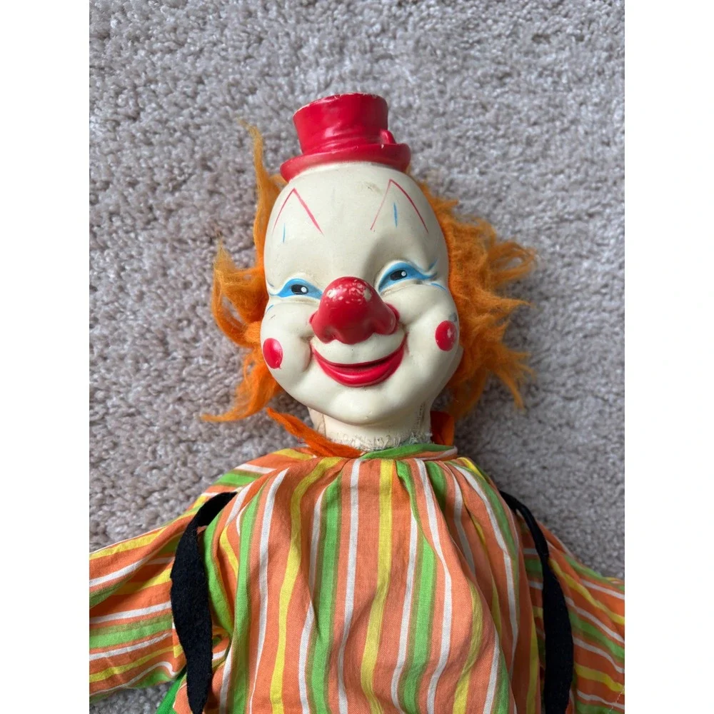 Vintage 1963 Gund J‎ Swedlin Rubber Face Clown Doll Striped Plush Toy MCM 1960s